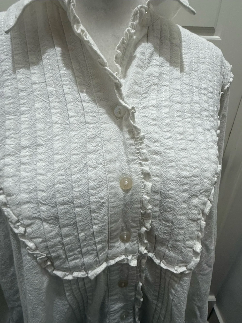 Free People. Cherry Long Sleeve Bib Mini Shirtdress. Optic White. Size Small.